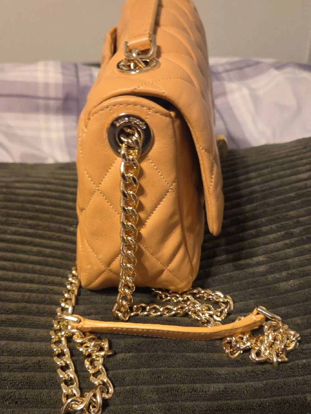 kate spade Quilted Shoulder Bag in Camel Tan with Gold Hardware